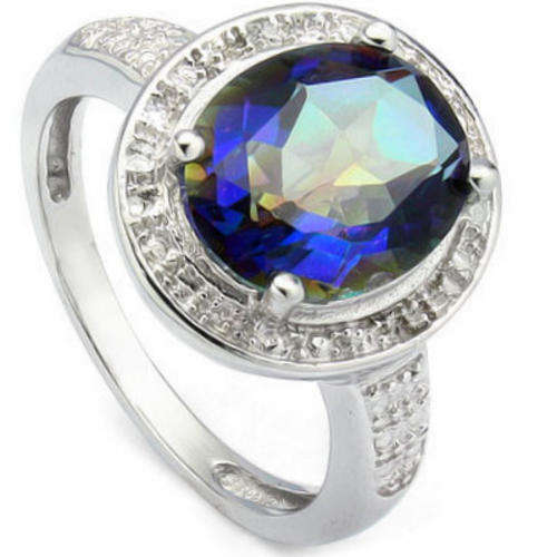 Blue Mystic Topaz and Diamond Ring - Size 7