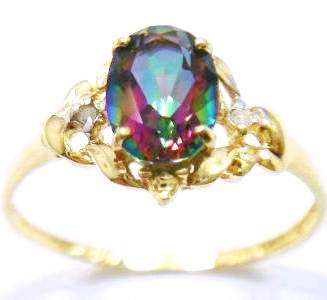 GENUINE 9CT GOLD RING NATURAL MYSTIC TOPAZ AND DIAMONDS