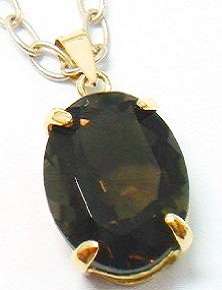 GENUINE 9CT GOLD PENDANT NATURAL SMOKEY TOPAZ SOLITAIRE