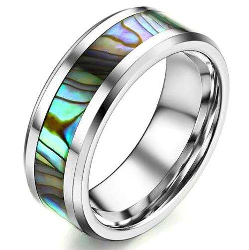 WAS R699*** Very unique Abalone shell Tungsten Carbide ring. Sz 11 / W