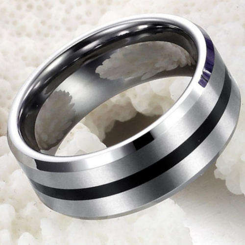 Gentlemens Pure Tungsten Ring with Black Stripe - Size 11 / W