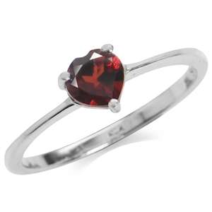 0.40ct Natural Garnet Heart 925 Sterling Silver Ring. Size 7 / O / 17.3mm