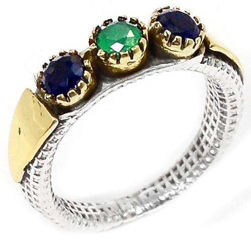 NATURAL SAPPHIRE AND EMERALD 14K GOLD VERMEIL RING s.7