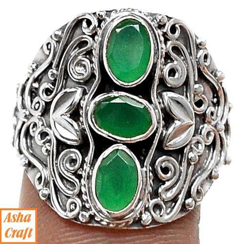 NATURAL INDIAN EMERALD 925 STERLING SILVER RING GUARANTEED s.9