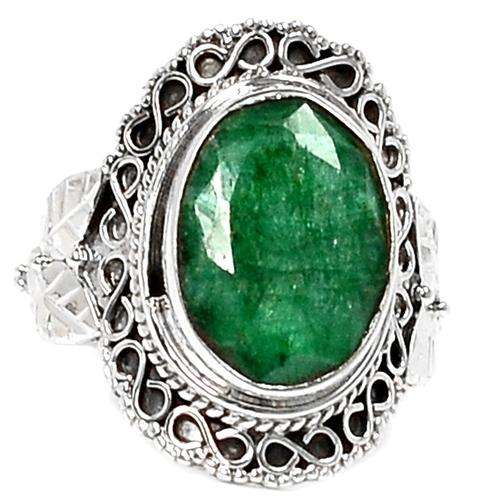 NATURAL INDIAN EMERALD 925 STERLING SILVER RING GUARANTEED s.8