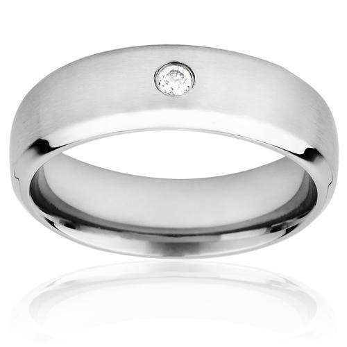 White CZ Stainless Steel Wedding Band Ring - Size 11 / W