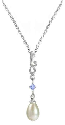 AUTHENTIC FRESHWATER PEARL AND NATURAL TANZANITE NECKLACE