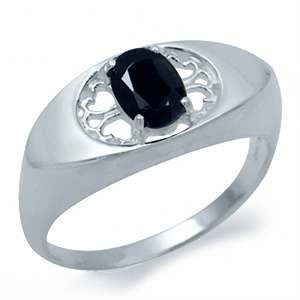 1.22ct Natural Black Sapphire Filigree 925 Solid Silver Ring. Size 8/Q