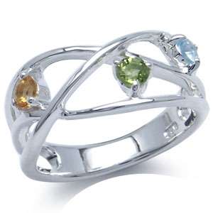 0.4ct Genuine Peridot, Citrine, Blue Topaz 925 Solid Silver Ring. Size 5.5/L