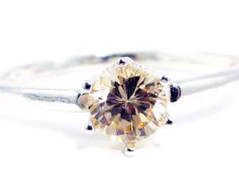 Champagne 0.30 Carat Cr. Diamond Solitaire Engagement Ring. Size 6.5/N