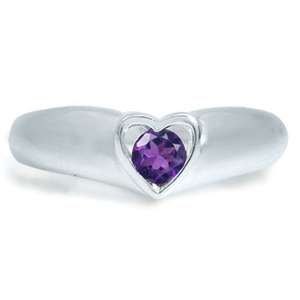 Gorgeous Natural African Amethyst 925 Solid Silver Heart Ring. Size 6/M