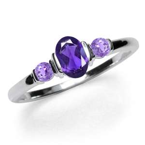 3-Stone Natural African Amethyst 925 Solid Silver Solitaire Ring. Size 6/M
