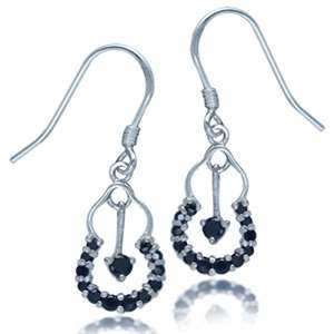 **CLEARANCE SALE** Black CZ 925 Solid Silver Dangle Earrings