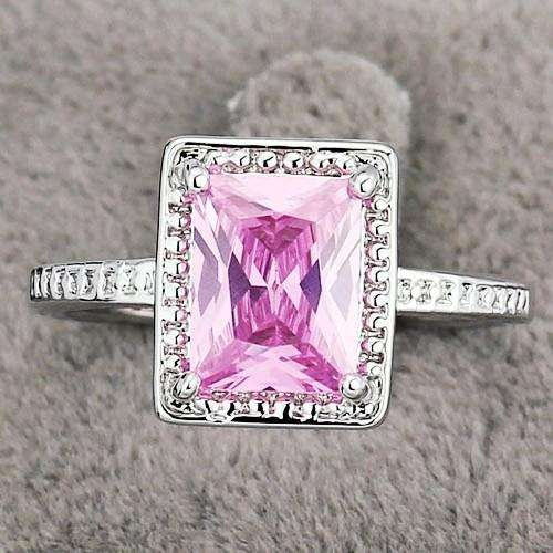 BRAND NEW 2.00ct Cr. Pink Sapphire Solitaire Halo Ring. Size 8/Q