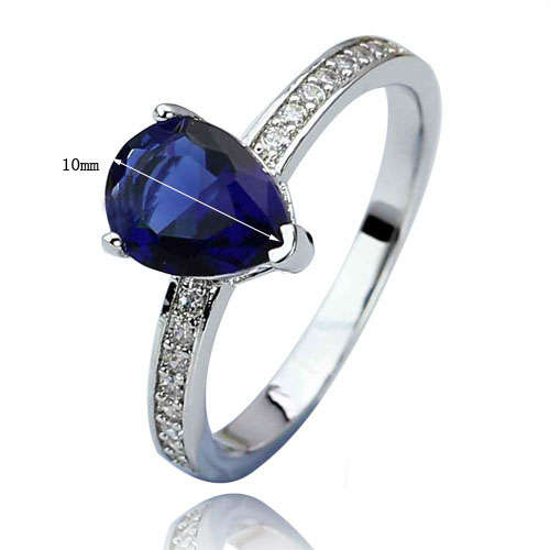 BRAND NEW Created Sapphire Pear Cut Ladies Ring. Size 9 / S