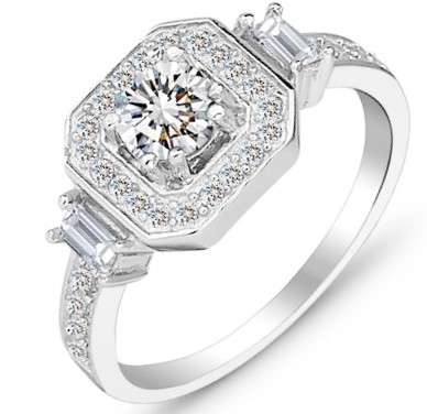 Brilliant 1.03 Carat Cr. Diamond Halo Engagement Ring. Size 6/M