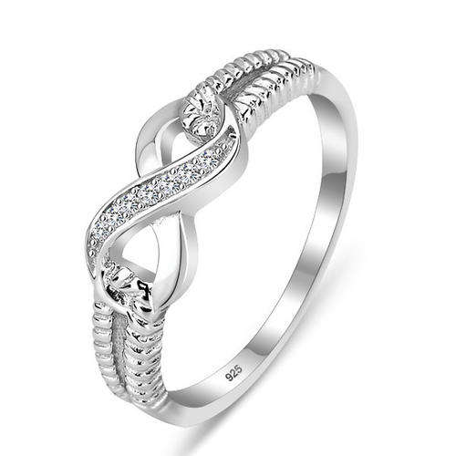 SOLID SILVER White Cubics Infinity Promise Ring Size 7[O]
