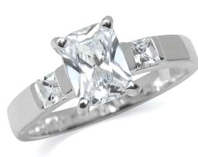 Radiant 3.00 Carat Cr. Diamond Emerald Cut Ring 925 Sterling Silver. 7[O]