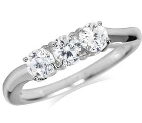 3-stone 1.41 Carat Cr. Diamond Ring Fine 925 Sterling Silver. 5[K]