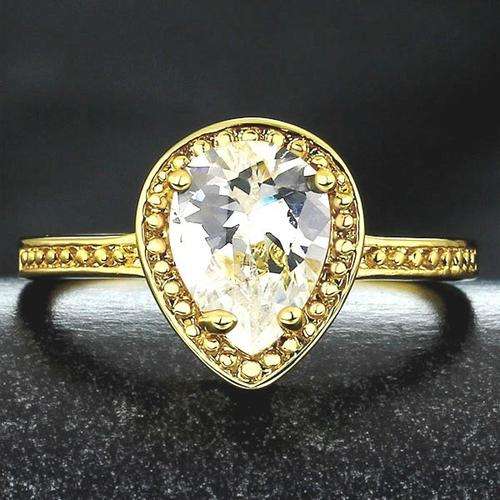 Pear Cut 1.33ct White Zirconia 14kt Gold-filled Ring. Size 7[O]