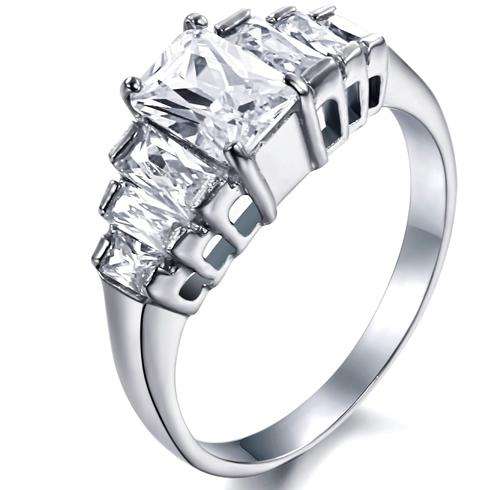 [2.10 carat] Sim diamond Titanium steel Princess cut w/Accents ring