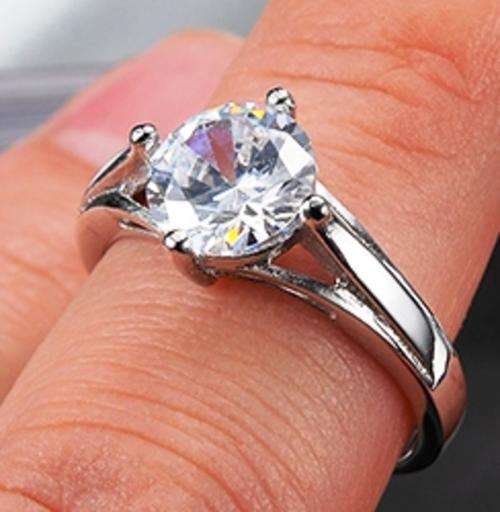 Scintilating 2.11ct Synth Diamond Cathedral Prong Wedding Ring