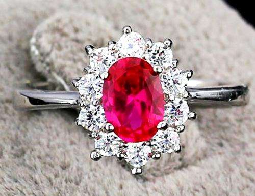 HALO RUBY GEMSTONE SIMULANT FINE 925 STERLING SILVER RING