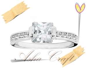 Princess Square 1.48ct Cr.Diamond Ring with Brilliant Accents. Size 6