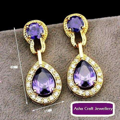 LAST PAIR!!! Luxurious Vivid Amethyst CZ Dangling Earrings - LARGE SIZE