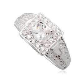 Princess cr. White Diamond Halo ring* Fine 925 STERLING SILVER* Size 7 [O]