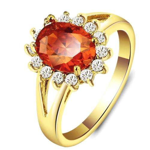Stunning 18ct Yellow Gold Plated Burnt Orange Halo Ring. Size 10 [U]