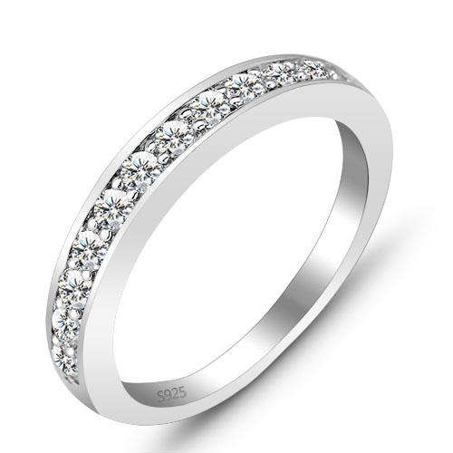 AC Jewellery* White CZ Half-Eternity Ring* Fine 925 STERLING SILVER* Size 9 [S]