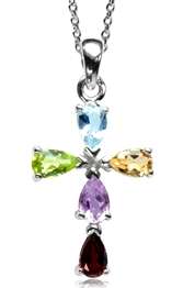 RETAIL: R2600.00 GENUINE 0.95 CARAT TOPAZ, PERIDOT, CITRINE, GARNET, AMETHYST CROSS PENDANT