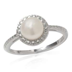 Halo 7MM Genuine Freshwater Pearl Ring* Genuine 925 STERLING SILVER* Size 7 O