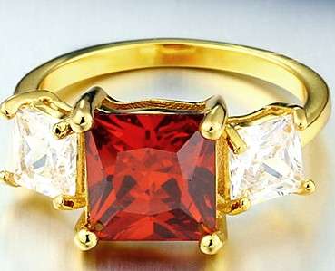 ***WINTER WINNER*** 3.82 carat Garnet CZ Princess Trilogy Ring. Size 7 / O