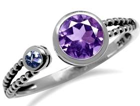 VSI1-VSI2 Genuine 0.86ct Amethyst and Tanzanite Bali Ring. Size 10 / U