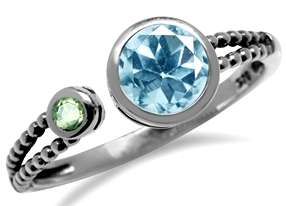 VSI1-VSI2 Genuine 1.07ct Blue Topaz and Peridot Bali Ring. Size 10 / U