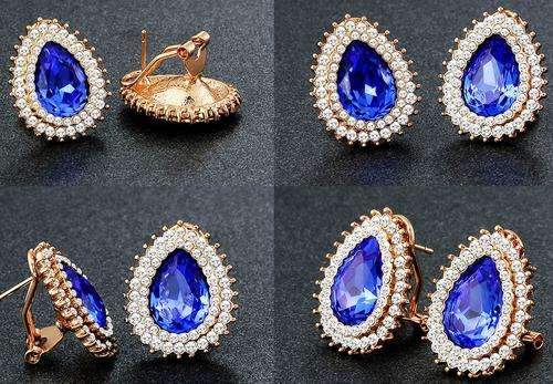 18KGP Rose Gold HUGE Tanzanite Crystal Omega Clip Earrings