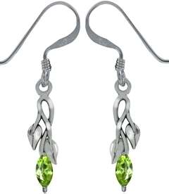 VS1-VS2 Genuine 0.48ct Green Peridot Leaf Dangle Earrings 925 Sterling Silver