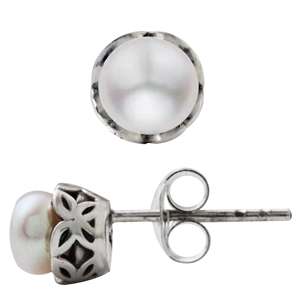 Genuine Freshwater Pearl Filigree Earrings 925 Sterling Silver