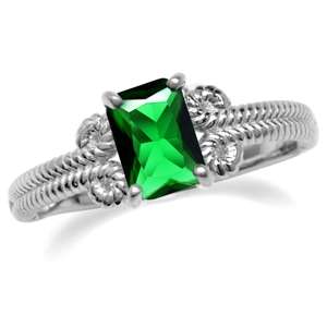 0.76ct Emerald Green CZ 925 Sterling Silver Rope Ring. Size 7 / O