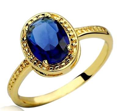 Stunning 1.21 carat cr.Sapphire 14kt Yellow Gold plated Ring. Size 6 / L and a half