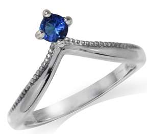 Sapphire CZ 925 Sterling Silver V-Shape Stackable Ring. Size 5.5 / L