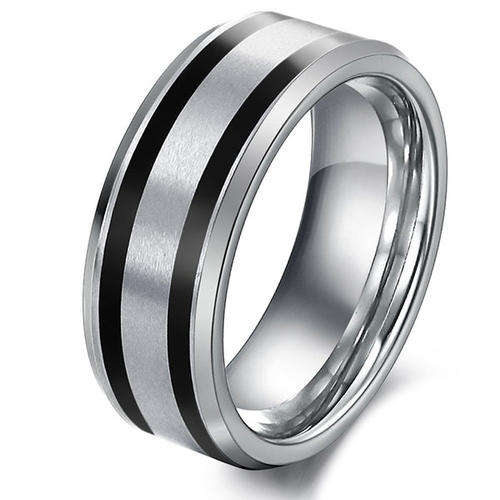 ***60% OFF CLEARANCE SALE*** Gentlemens Tungsten Ring with Black Stripes - Size 10 / U