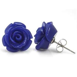 *!*!*!*!XMAS DEAL!*!*!*!* 14MM Lapis Blue Stainless Steel ROSE/FLOWER Stud Earrings