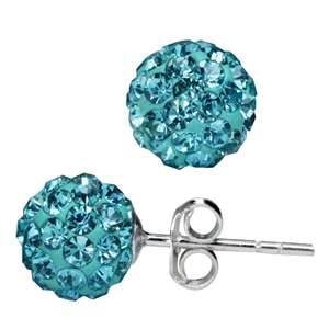 8MM Blue Swarovski Elements Ball Sterling Silver Stud Earrings