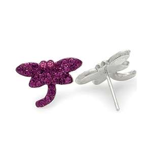 LARGE Amethyst & Pink Crystal Sterling Silver Dragonfly Earrings
