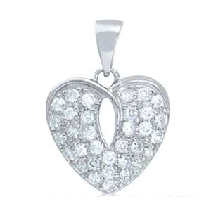 Pave Set 14kt White Gold Vermeil Heart Pendant (chain optional)