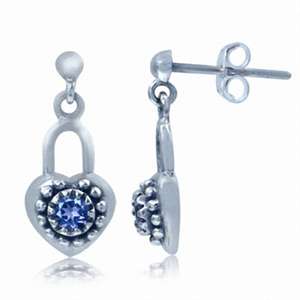 *STERLING SILVER GUARANTEE* Genuine 0.10ct Iolite Heart Lock Earrings