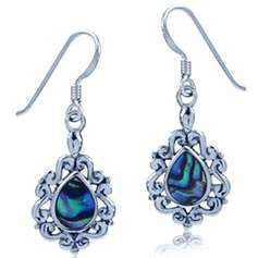RARE! Abalone 925 Sterling Silver Filigree Dangle Earrings (Value R450)